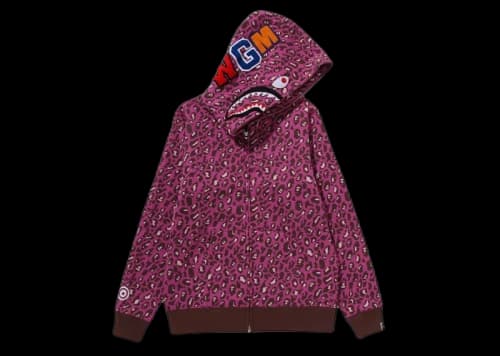 BAPE Women's Leopard Shark Full Zip Hoodie Pink