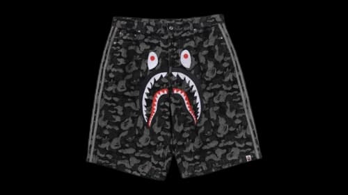 BAPE x adidas Camo Jacquard Shark Denim Shorts Black