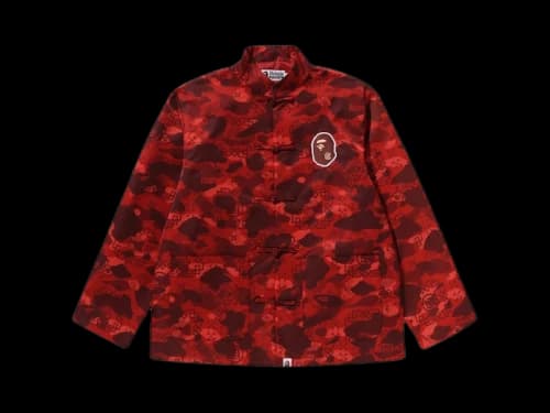 BAPE x CLOT Camo Ape Head Chinese Jacket Red