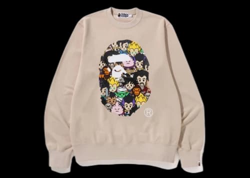 BAPE x Dragon Ball Z Ape Head Crewneck Sweatshirt Beige