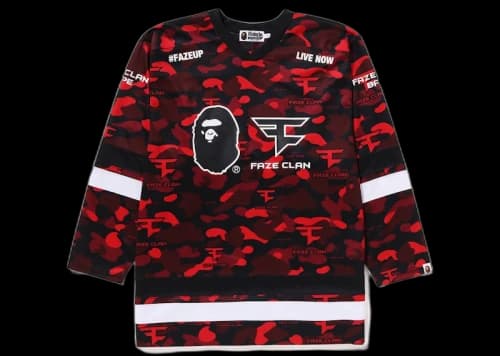 BAPE x Faze Clan Hockey L/S Tee Red