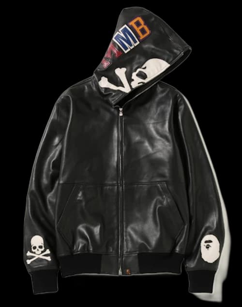 BAPE x Mastermind Japan Leather Shark Hoodie Jacket Black/White