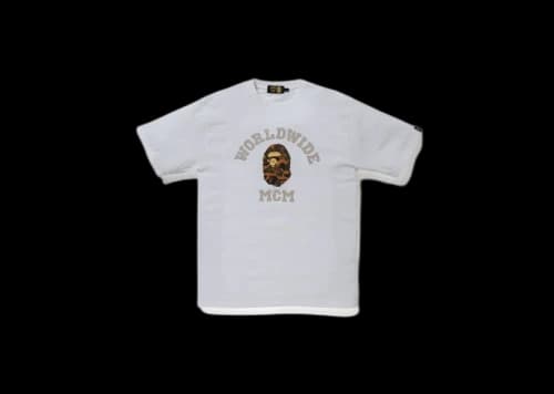 BAPE x MCM Rhinestone College Tee White