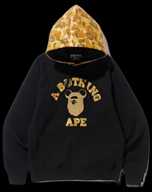 BAPE x Medicom Toy Ape Head Bear College Pullover Hoodie Black/Gold