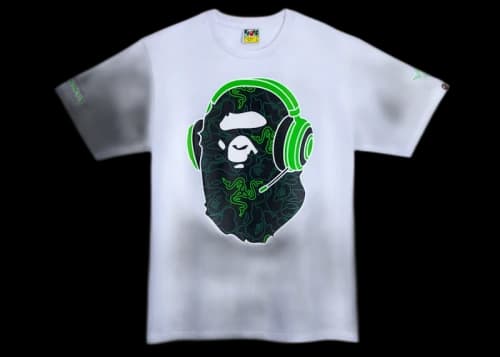 BAPE x Razer NEon Camo Ape Head Tee White Green