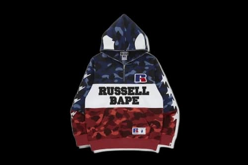 BAPE x Russell Color Camo Ape Half Zip Pullover Hoodie Red/White/Blue
