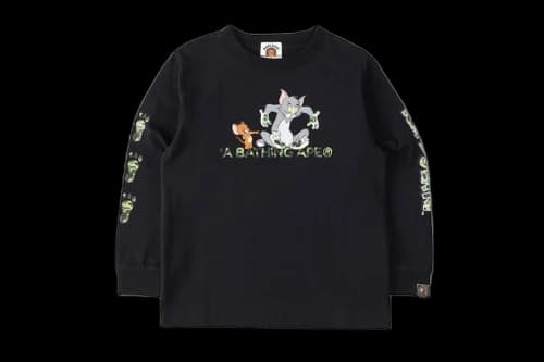BAPE x Tom and Jerry Footprints Kids L/S Tee Black