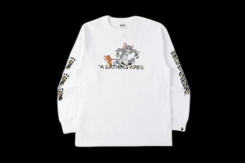 BAPE x Tom and Jerry Footprints Madison Avenue L/S Tee White