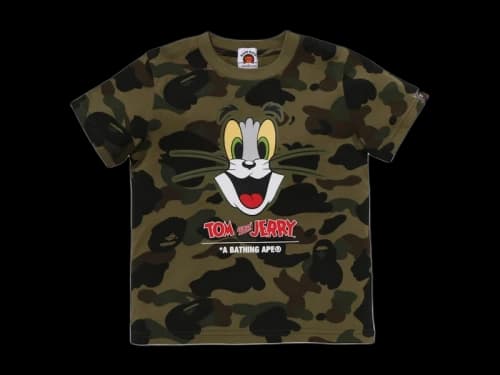 BAPE x Tom And Jerry Kids 85th 1st Camo Tee Green
