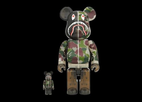Bearbrick x BAPE ABC Camo Shark 100% & 400% Set Clear Green