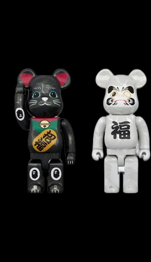 Bearbrick BAPE (R) Maneki Neko Black Plated / Daruma White (Set of 4) 100% & 400% Set