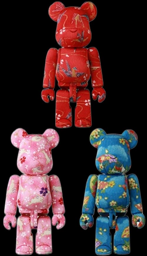 Bearbrick Kimekomi 200% Set of 3 Origami Crane, Cherry Blossoms, Cherry Blossoms