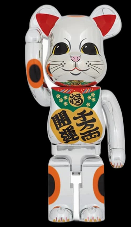 Bearbrick Lucky Cat Good Luck Ten Million Ryo 1000% Silver Plated