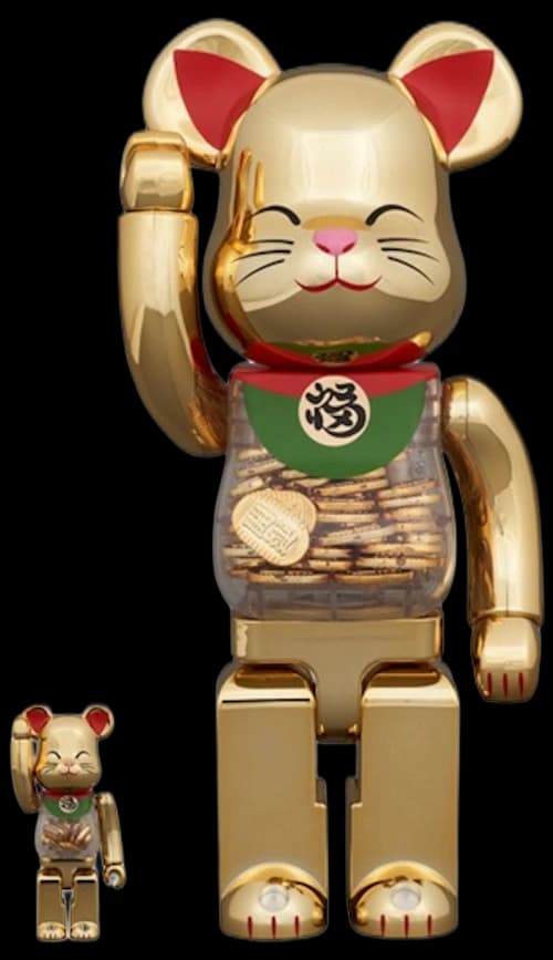 Bearbrick Lucky Cat Oval Good Luck Gold Plated 100% & 400% Set