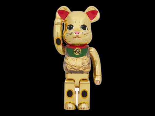 Bearbrick Lucky Cat Oval Good Luck Gold Plated (Open Eyes) 1000%