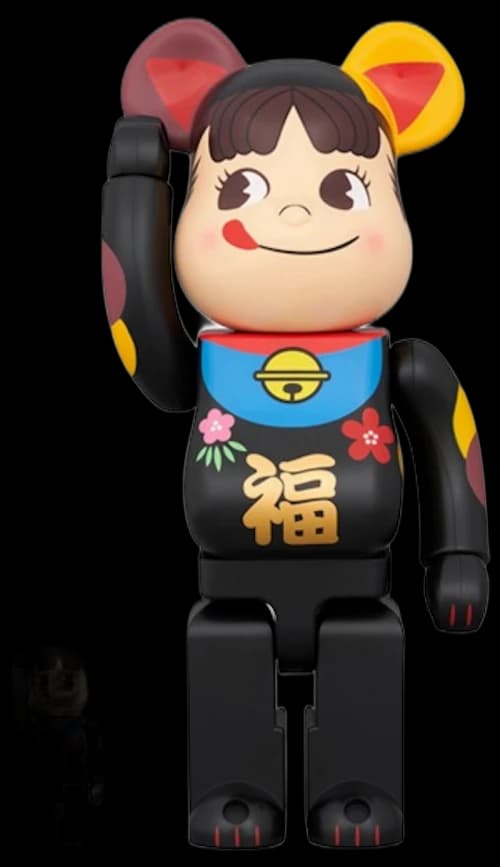 Bearbrick Lucky Cat Peko-Chan Fuku 100% & 400% Set Black