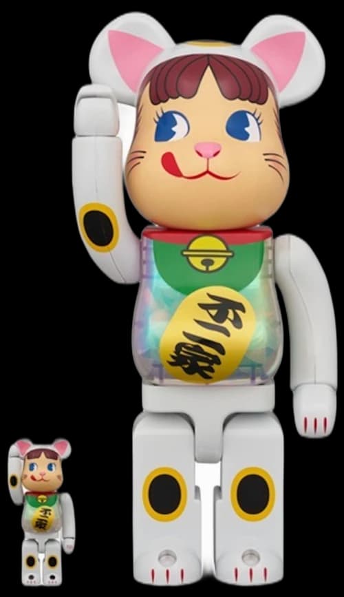 Bearbrick Lucky Cat Peko-Chan White Plated Luminescent Milky 100% & 400% Set