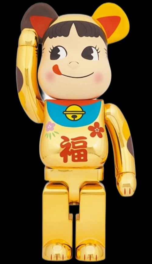 Bearbrick Maneki Neko Peko-chan Fuku 1000% Gold Plated