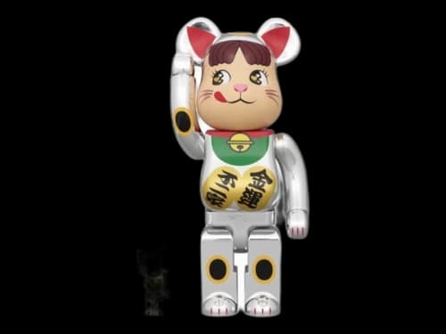 Bearbrick Maneki Neko Peko-chan Lucky Money Double Oval Silver Plated 100% & 400% Set