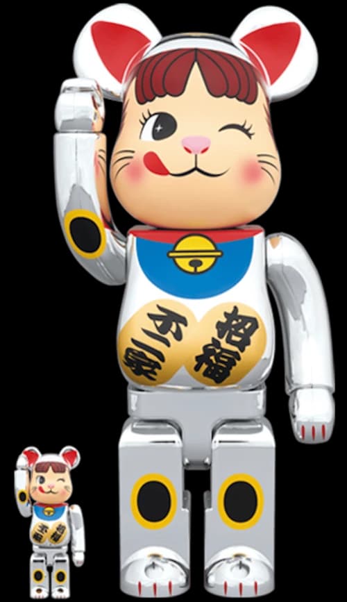 Bearbrick Maneki Neko Peko-chan Silver Plating 100% & 400% Set