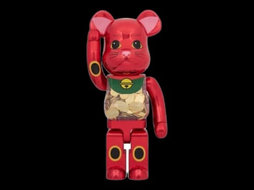 Bearbrick Medicom Maneki Neko Lucky Cat Oval Ten Million Ryo Plum Blossom Gold Plated 1000%