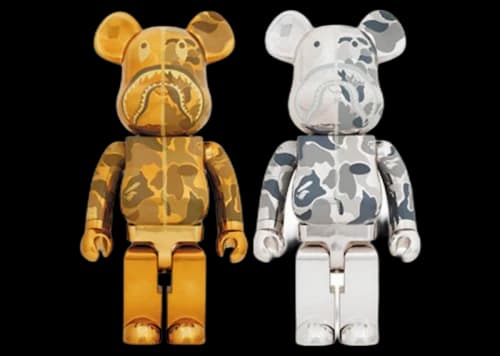 Bearbrick x BAPE Camo Shark 1000% Set of 2 Gold/Silver