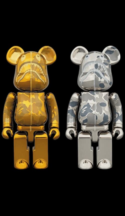 Bearbrick x BAPE Superalloy Camo Shark 200% Set Gold/Silver