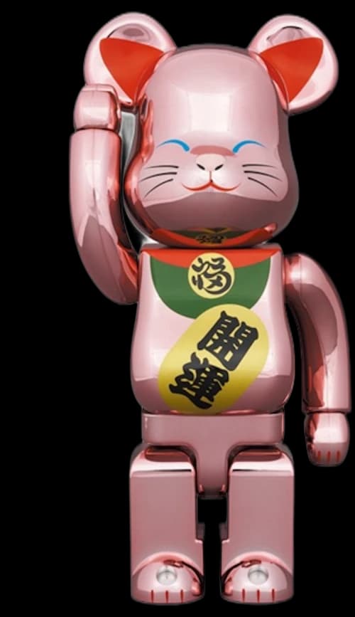 Bearbrick x Medicom Toy Maneki Neko Good Luck Peach Gold Plated 100% & 400% Set