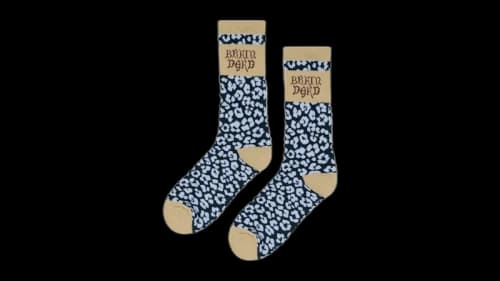 Brain Dead Paneled Logo Crew Socks Blue Leopard/Khaki