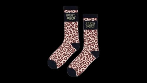 Brain Dead Paneled Logo Crew Socks Maroon Leopard/Navy