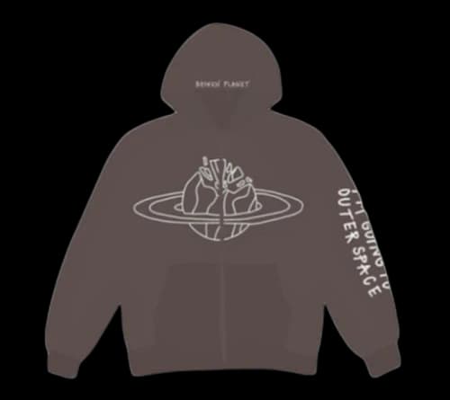 Broken Planet Outer Space Zip Up Hoodie Brown