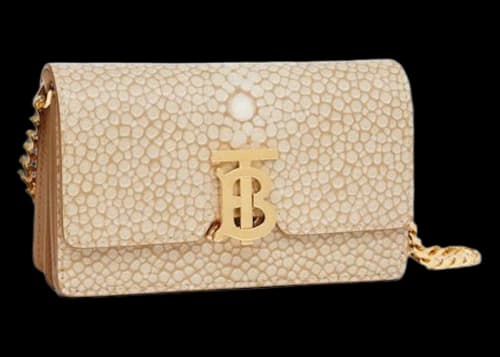 Burberry Jessie Stingray Print Leather Shoulder Bag Sand Gold