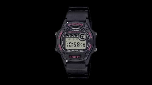 Casio Men’s Black Digital Watch with Gray Dial and Pink Accents W-220H-1A2VCF-EW