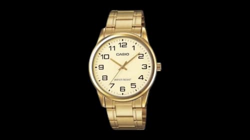 Casio Men’s Champagne Dial Analog Watch with Gold Tone Bracelet MTP-V001G-9B-NOBX-EW