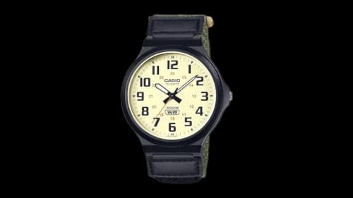 Casio Men’s Cream Dial Watch with Black Resin Case and Nylon Strap MW-240B-3BVCF-EW