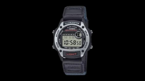 Casio Men’s Digital Illuminator Chronograph Watch with Black Leather and Gray Cloth Band W-220HF-8AVCF-EW