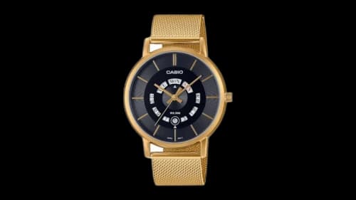 Casio Men’s Gold Mesh Band Watch with Black Dial MTP-B135MG-1AVDF
