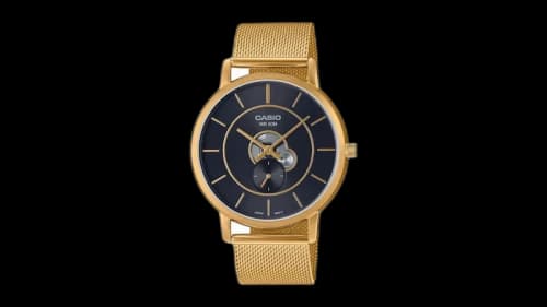 Casio Men’s Gold Mesh Bracelet Watch with Black Dial MTP-B130MG-1AVDF