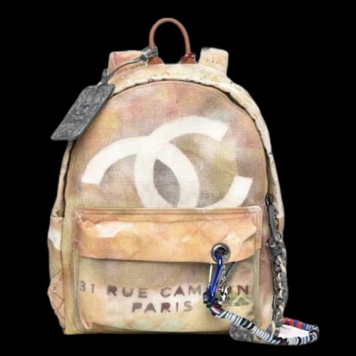 Chanel Art School Backpack Graffiti Printed Medium Beige