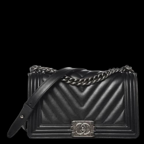Chanel Boy Flap Chevron Calfskin Ruthenium Medium Black