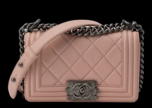 Chanel Boy Flap Quilted Large Stitch Lambskin Ruthenium Small Dusty Rose