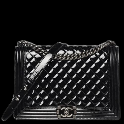 Chanel Boy Flap Quilted Patent Leather Silver/Black-tone Large Black