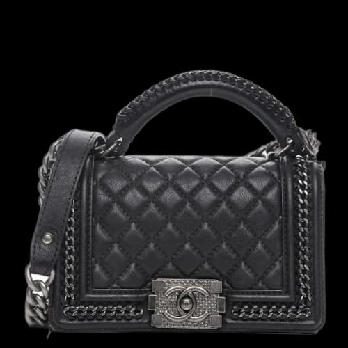 Chanel Top Handle Boy Bag Flap Diamond Quilted Small Black