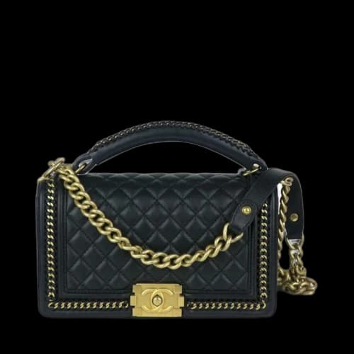 Chanel Boy Top Handle Quilted Calfskin Gold-tone Chain Medium Black