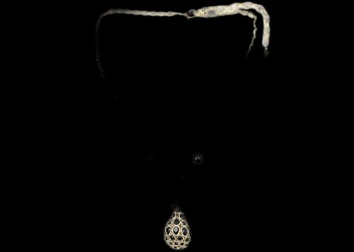 Chanel CC Black Stone Crystal Tear Drop Pendant Necklace Gold