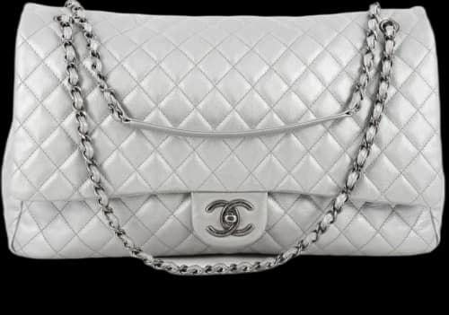 Chanel Airlines Flap Quilted Caviar XXL Silver