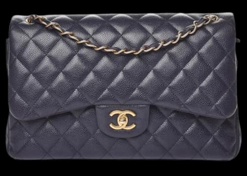 Chanel Classic Double Flap Quilted Caviar Gold-tone Jumbo Navy