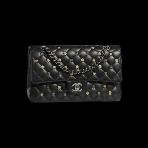 Chanel Classic Handbag Quilted Studded Black