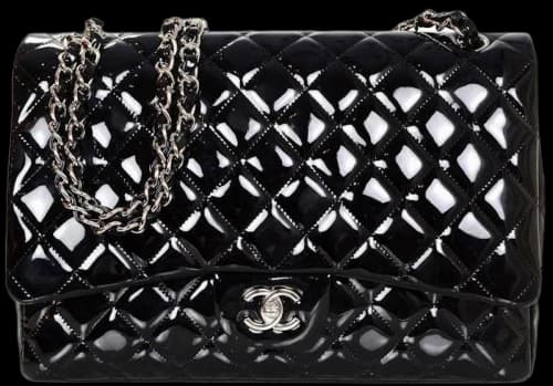 Chanel Classic Single Flap Quilted Patent Leather Silver-tone Maxi Black