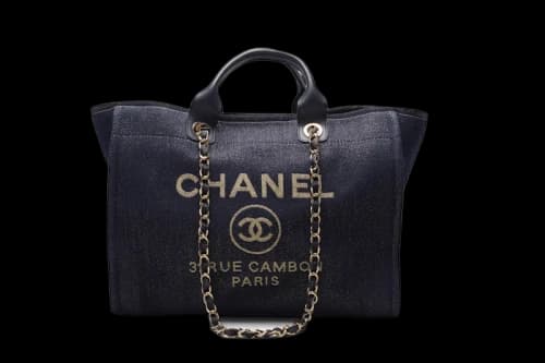 Chanel Deauville Tote Denim Gold-tone Large Blue